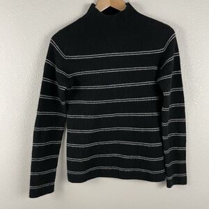 Magaschoni Womens S Black Stripe 100% Cashmere Mock Neck Sweater